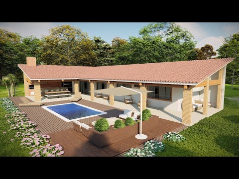 Planta baixa de Casa em L com 3 quartos - Compre o Projeto na Descrição - P467