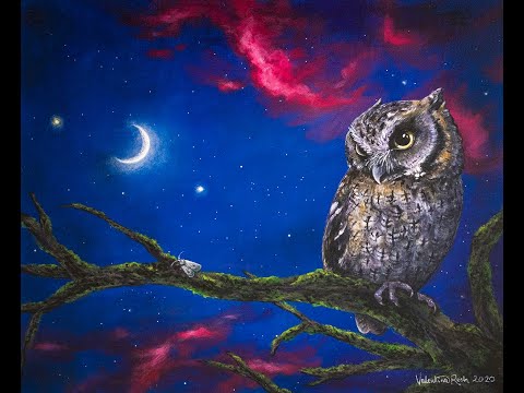Timelapse - CONJUNCTIONS, THE OWL AND THE MOON - Acrylic painting on canvas