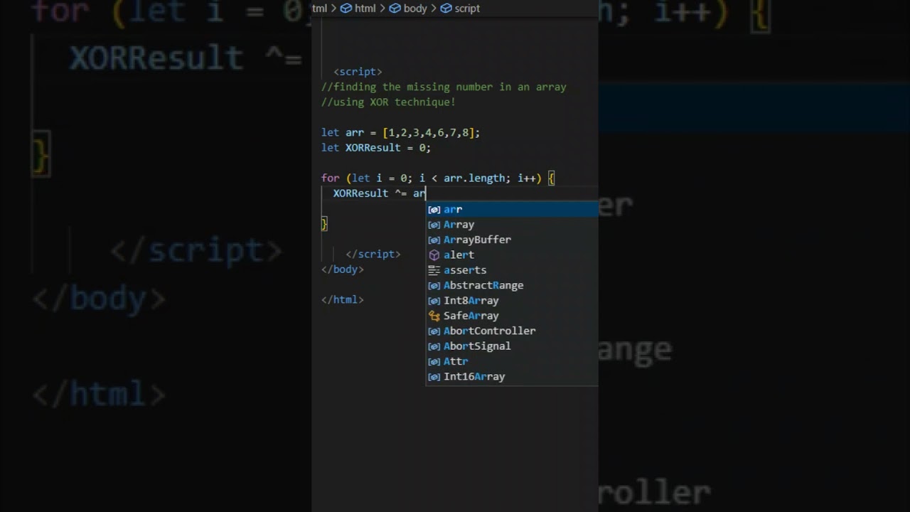 JavaScript | finding the missing number using XOR #javascript #javascriptbeginner