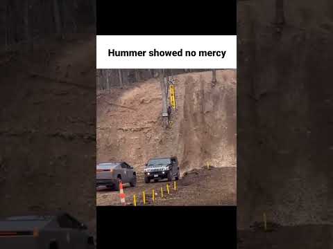 Tesla Cybertruck struggles uphill, but the Hummer flexes by reversing up with ease! #fyp #cars #car