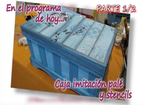 Caja de madera con imitación palé y stencils 1/2