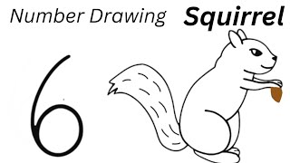 How to Draw Squirrel Easy from Number 6 - Easy SQUIRREL Drawing Step by Step For kids and Beginners