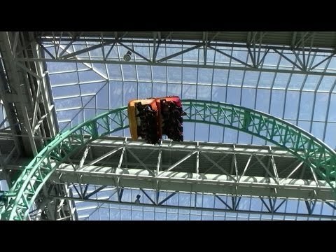 Off-ride footage of a SpongeBob SquarePants Rock Bottom Plunge train