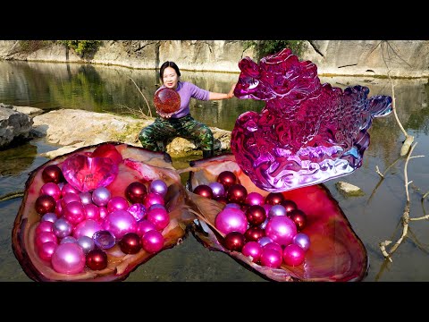 😱😱Giant clams, beautiful and charming pearls, purple jade dragons want to take the girl's pearl