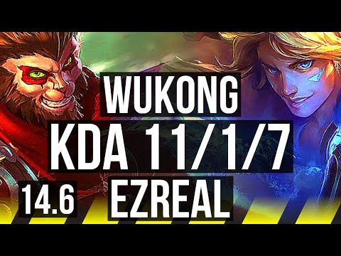 WUKONG & Ashe vs EZREAL & Poppy (ADC) | 11/1/7, Godlike, Rank 15 Wukong | NA Grandmaster | 14.6