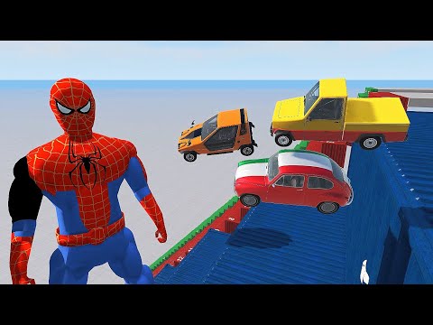 Stairs Jumps Down With Spiderman (Dangerous Staircase) - BeamNG.drive Insane Down Stairs Jumps