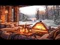 Soothing Winter Ambience Coffee Shop With Gentle Snowfall ❄ Relaxing Smooth Jazz Instrumental Music