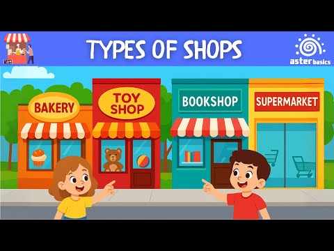 Types of Shops in a Town | Kinds of Shops | Town Vocabulary Learning Video for Kids | Aster Basics