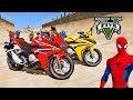 MOTOS Com Homem Aranha E Heróis Saltos Na Mega Rampa Com SUPER MOTOS GTA V Mods IR GAMES