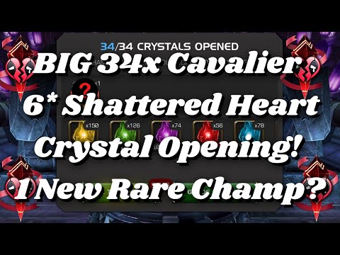 BIG 34x Cavalier 6* Shattered Heart Crystal Opening! 1 New Rare Champ? - Marvel Contest of Champions