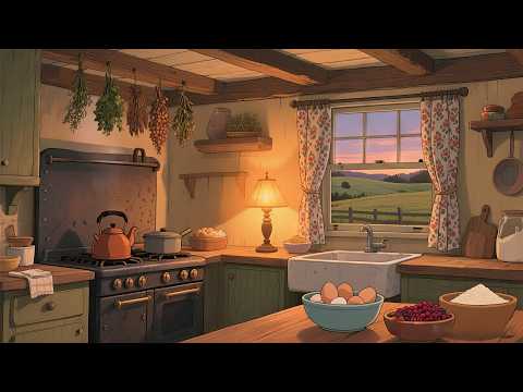 A 1930s Countryside Kitchen at Dusk — Another Room Where Evening Light Fills the Space with Calm