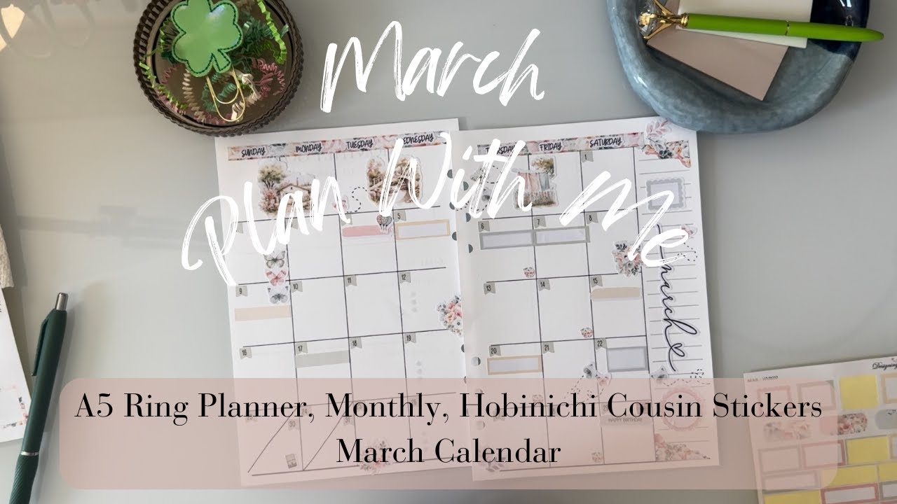 Monthly Plan With Me | March Calendar 2025 | A5 Ring Planner | Hobinichi Cousin Stickers