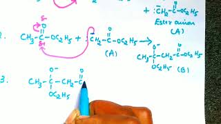 Mechanism of the reaction between ethyl acetate and sodium ethoxide followed by acidification