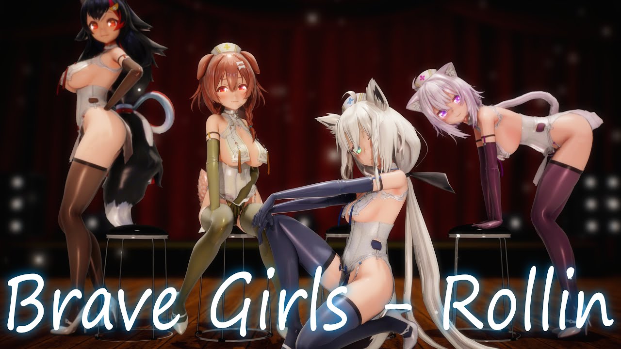 【Hololive】白上フブキ・大神ミオ・戌神ころね・猫又おかゆでBrave Girls - Rollin【4K】【MMD】【カメラ配布/Camera DL】