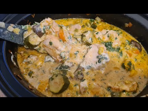 Slow cooker creamy chicken packed with vegetables