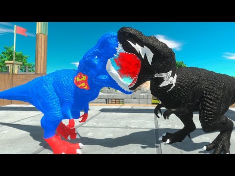SUPER MAN vs VENOM T REX DEATHRUN - Animal Revolt Battle Simulator