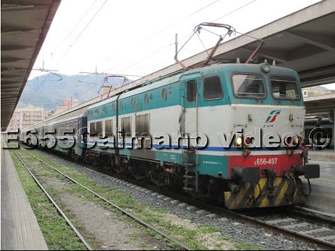 Treni a Palermo Centrale: Arrivo IntercityNotte 1961+E656.497+Dettagli Carrozza Letti T3S