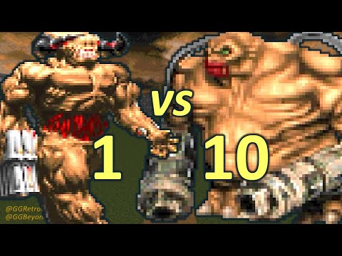 Cyberdemon vs 10 Mancubi - Monster Infighting - Doom II Retro Battles