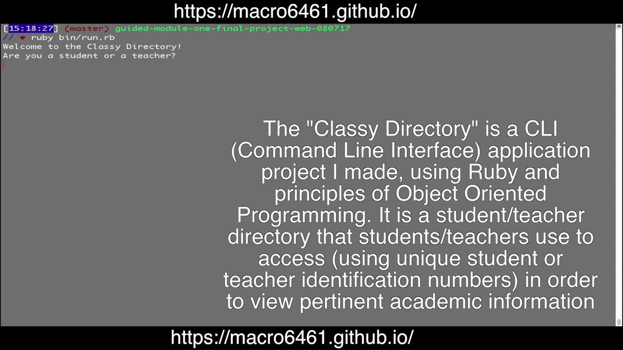 Classy Directory, Command Line Interface Application Demo