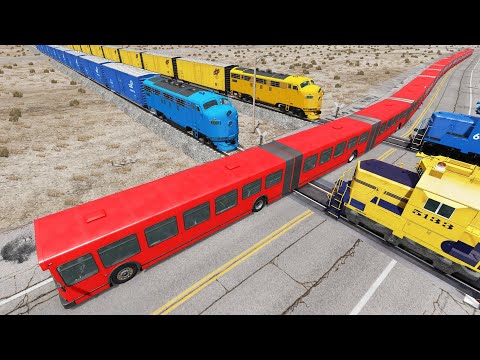 Long Articulated Bus Accident on Rail #67 - Beamng.Drive | Dancing Cars