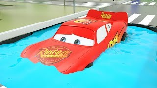 Red Lightning Mcqueen Wheels Glued in Water Pool, Cars 3 Replace Tyres for Toddlers
