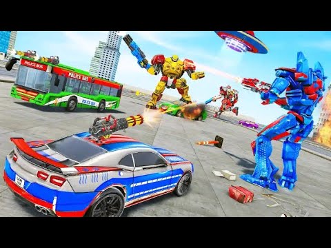 Robot transformer mobil polisi jadi helicopter