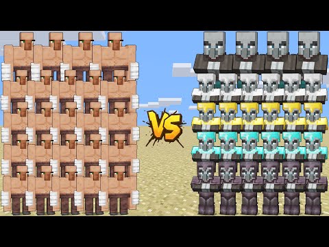 VILLAGERS ARMY VS ALL PILLAGER - RAID FAMILY AND VILLAGE BOSSES | MINECRAFT BATTLE