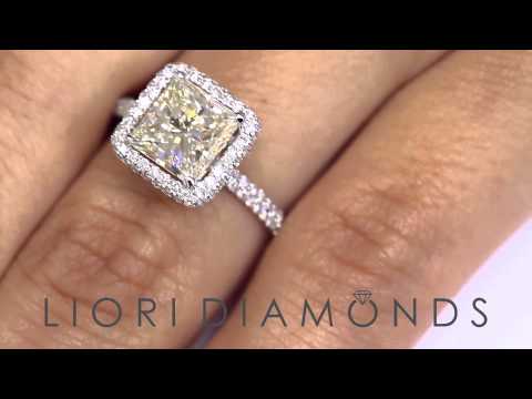 ER-SOLD-244 - 2.91 Carat J-VS1 Princess Cut Diamond Engagement Ring 18k White Gold Pave Halo