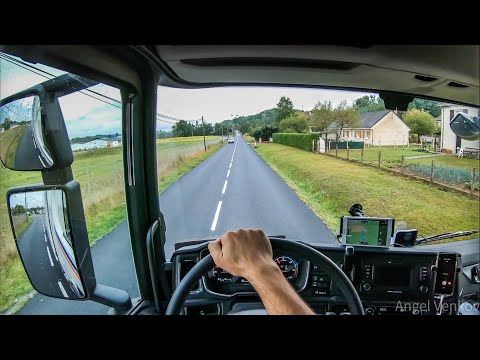 POV truck Driving Scania R450 narrow roads of beautiful center France🇫🇷4k cockpit view