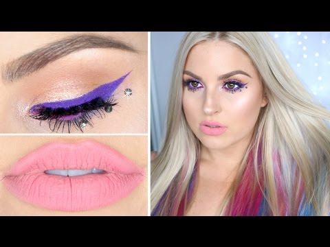 Colorful Festival Hair & Makeup! ♡ DIY Pink, Purple & Blue Hair Extensions Video