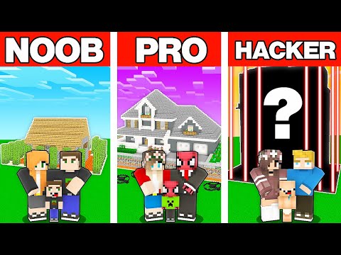 NOOB VS PRO VS HACKER EN GÜVENLİ AİLE EVİ YAPI KAPIŞMASI - Minecraft