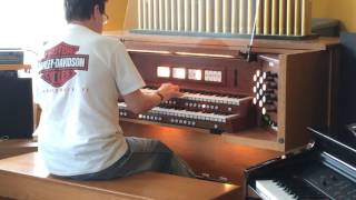My friend Larry Chamberlain on our Rodgers two manual organ video 1