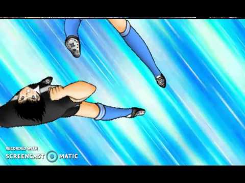 Tsubasa and Hyuga's "Jumping Raiju Shot"