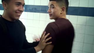 Messing around in the restroom