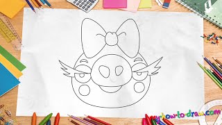 How to draw Angry Birds Piggy Female - Easy step-by-step drawing lessons for kids