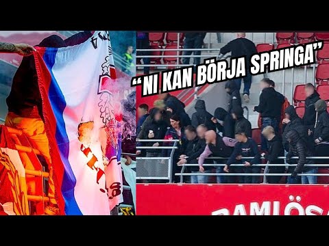 När mannen i gula byxor (BK Häcken) brände en HIF-flagga – grips efter matchen
