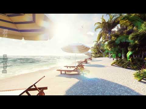 Palm trees over Tropical island with Exotic white beach in at sunny day with blue sky. Beautiful