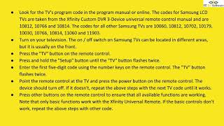 What is the Samsung TV code for Xfinity Remote video