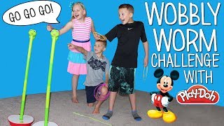Wobbly Worm Challenge -- Play Doh & Surprise Toys Race