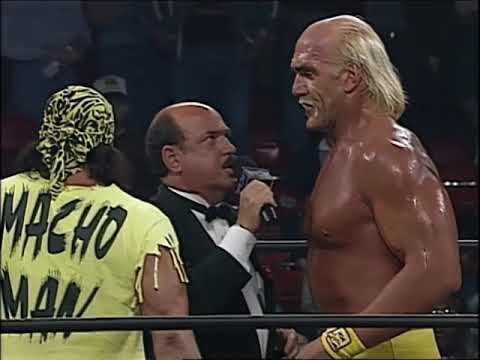 WCW Heavyweight Champ Ric Flair vs Hulk Hogan. The Horseman & Dungeon of Doom interfere and fail!