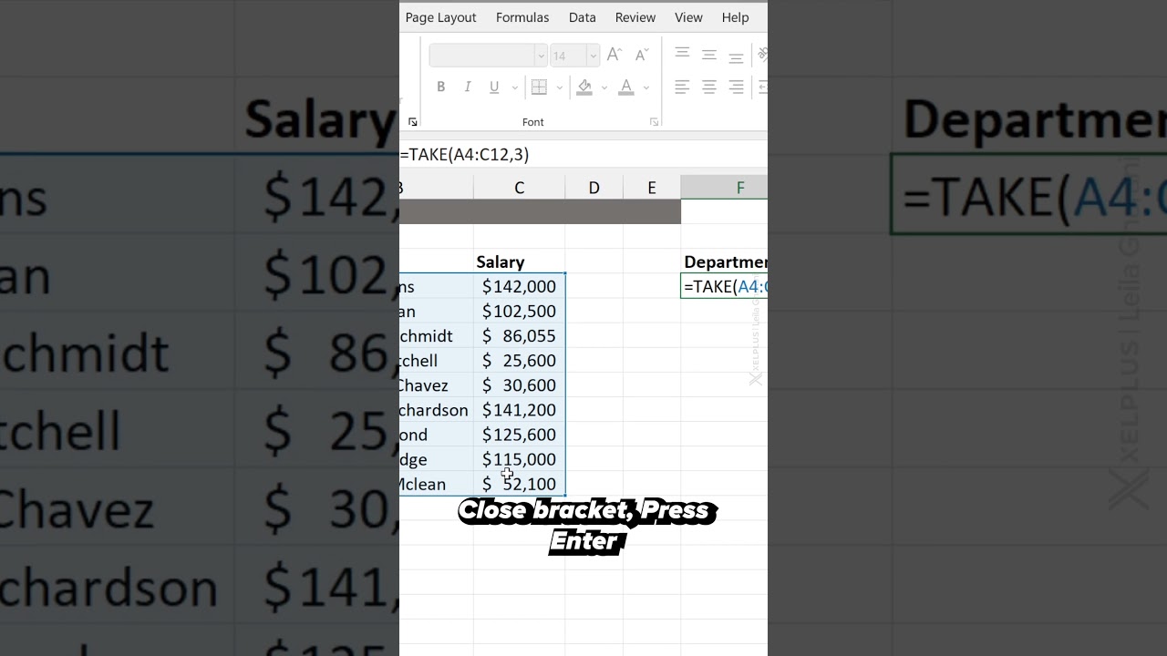 How to Use TAKE Function in Excel #shorts