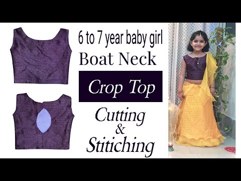Boat neck crop top for 6 to 7 years baby girl | Boat neck crop top cutting & stitching||