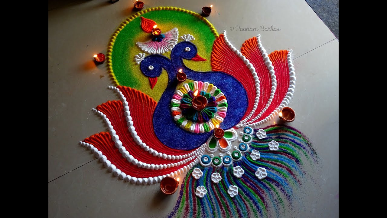 rangoli competition twin peacock design