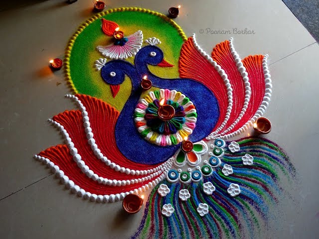 Rangoli competition twin peacock design