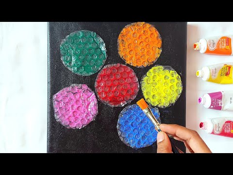 Easy Flowers Acrylic Painting With Bubble Wrap / Acrylic Painting For Beginners Tutorial / ASMR