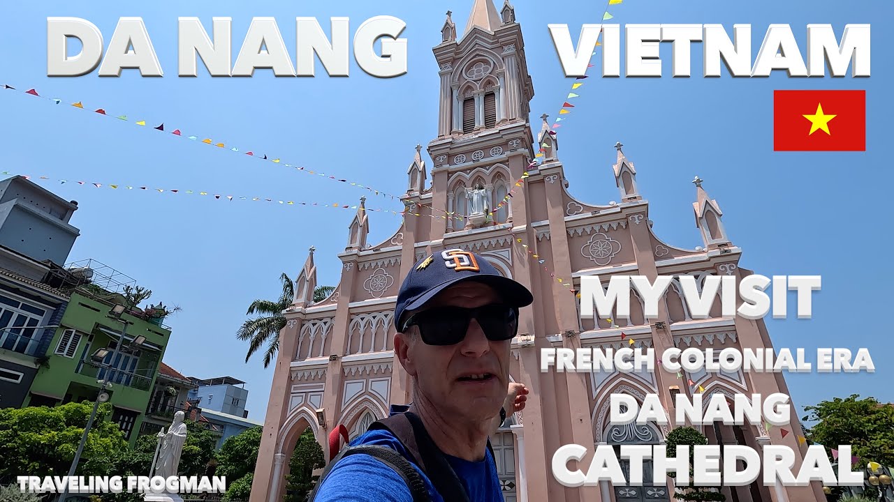A traveler admires the stunning architecture of Da Nang Cathedral.