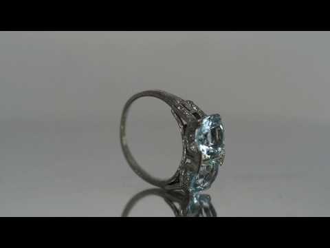 1920s Art Deco Platinum 3.5cttw Two Stone Aquamarine & .60cttw Diamond Engagement Ring