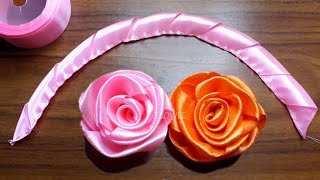 Whole Ribbon Rose - Ribbon Flowers - How to make an easy ribbon rose