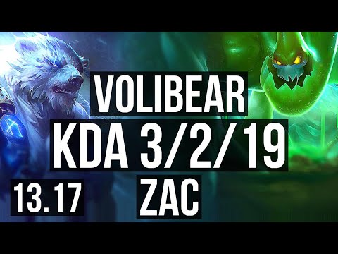 VOLIBEAR vs ZAC (JNG) | 3/2/19, 500+ games, 900K mastery | NA Master | 13.17