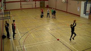 Layups 3 – drill:  run into key and cut back out to 3 point line, receive ball, square up and dribble/drive to basket (3 stations)